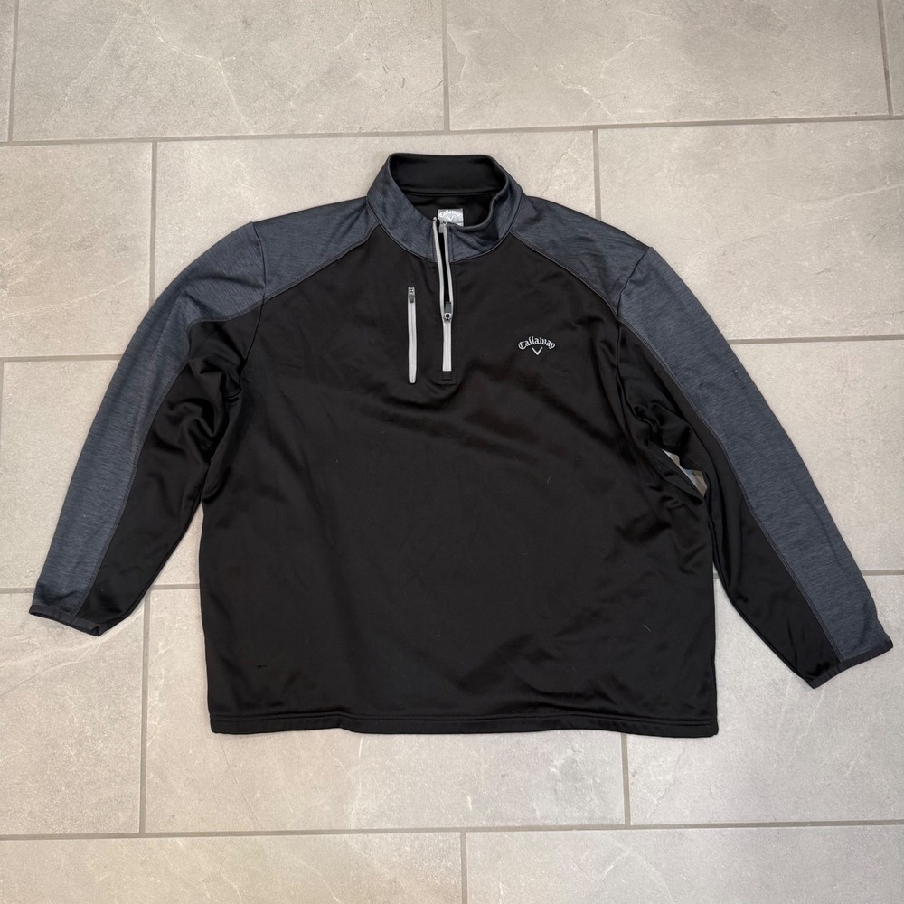 Callaway Golf Mens XXL 1/4 Zip Pullover Black Grey Long Sleeve Performance Top